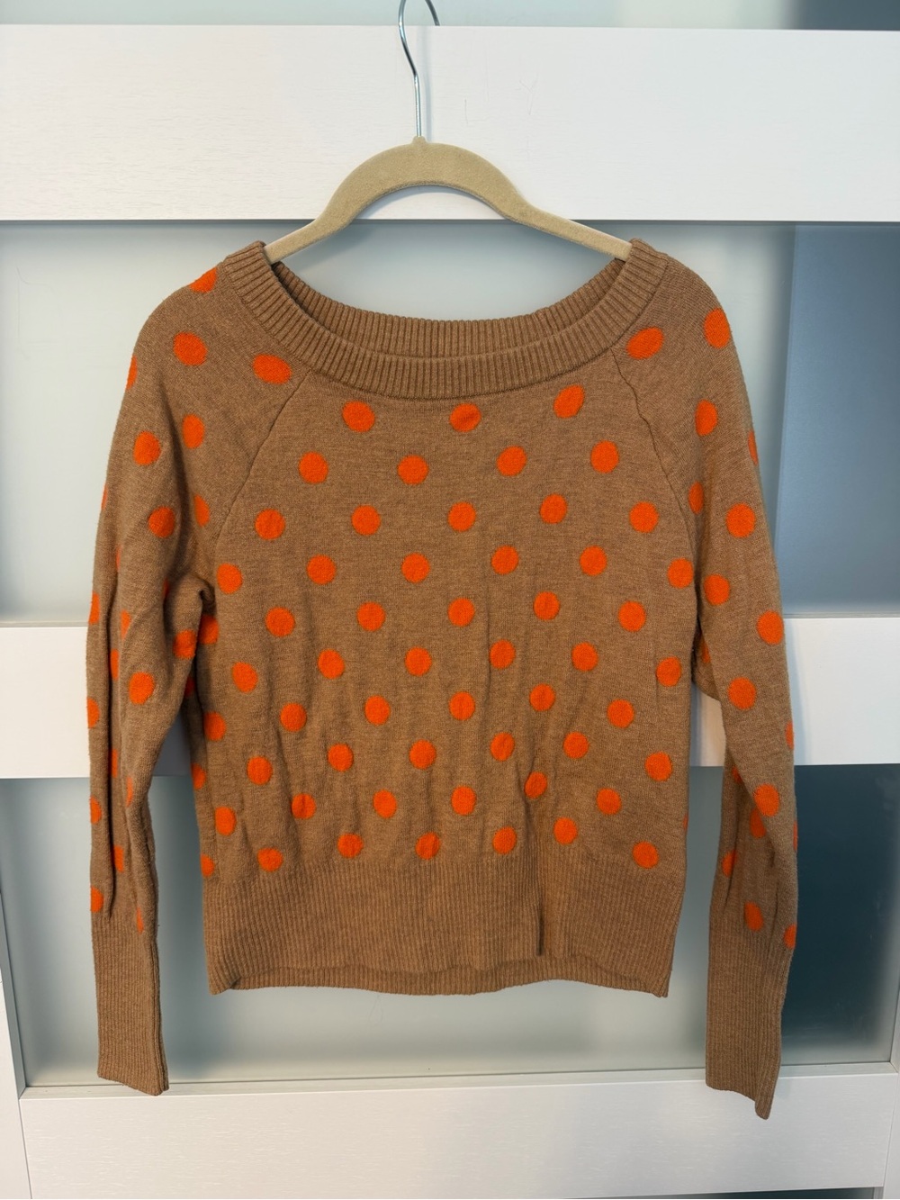 GAP Brown Crewneck Sweater with Orange Polka Dots